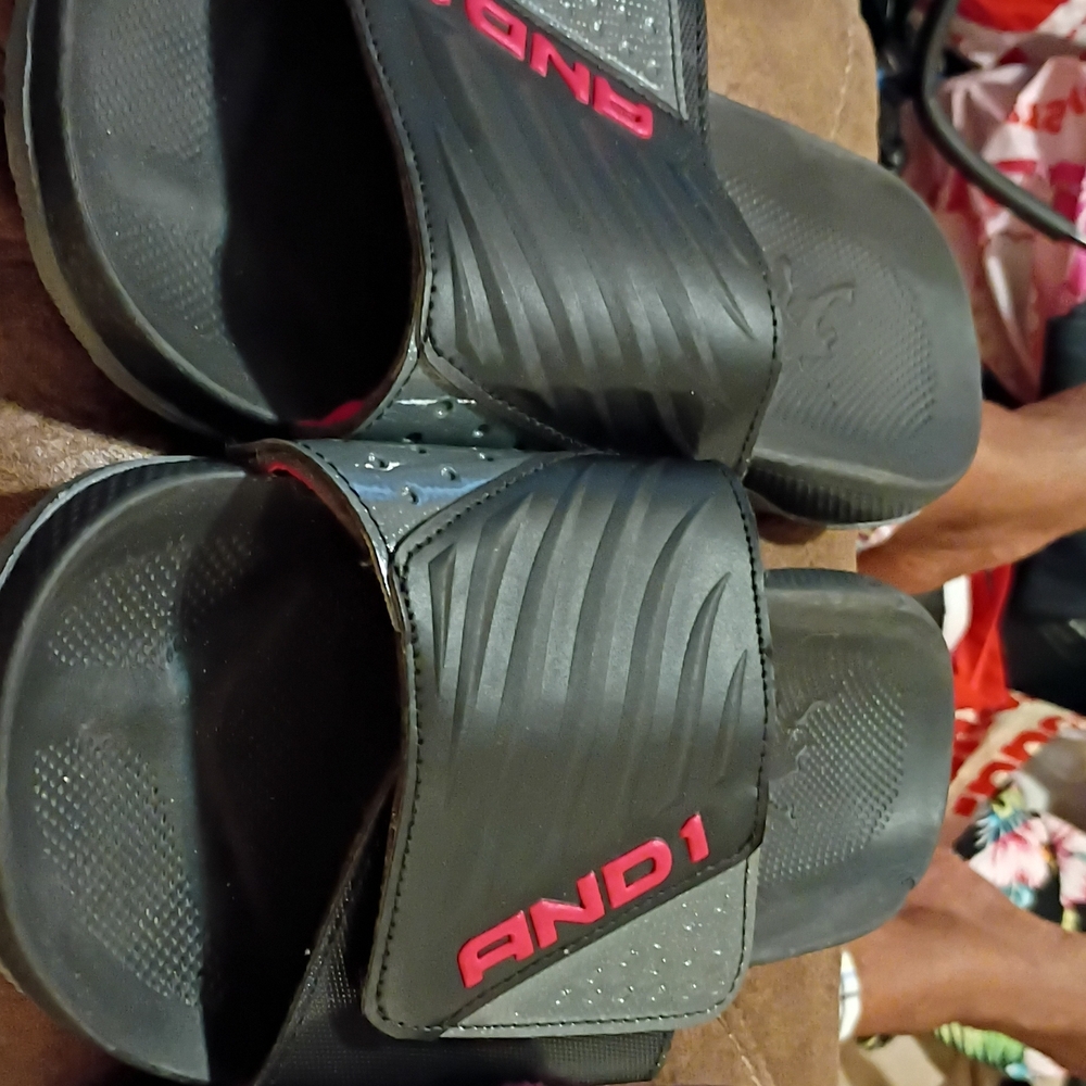 AND1 Black Slides with Pink Logo Accent